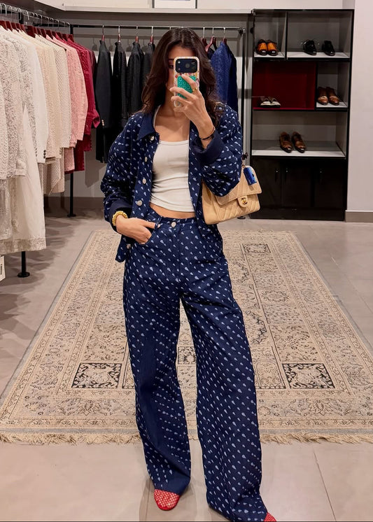 Tania polka print denim set