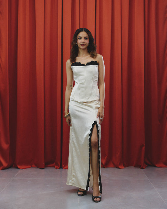 Tara ivory lace skirt set