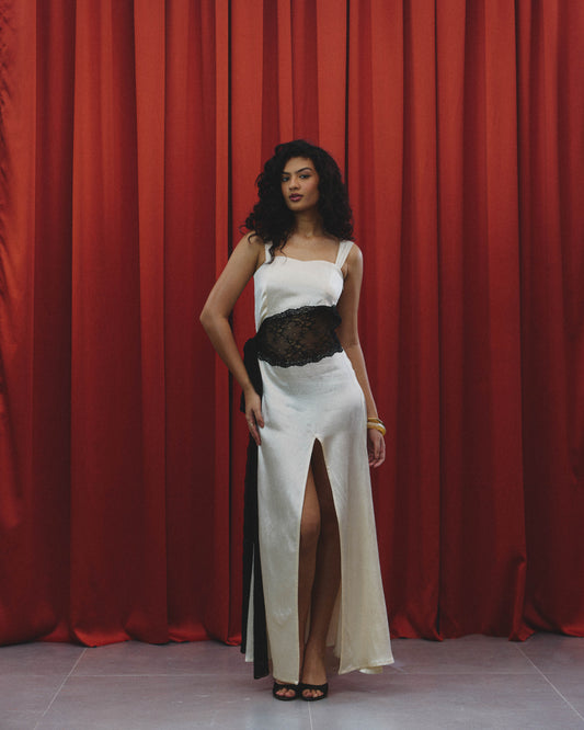 Alia ivory and black maxi dress