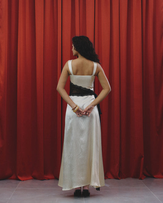 Alia ivory and black maxi dress