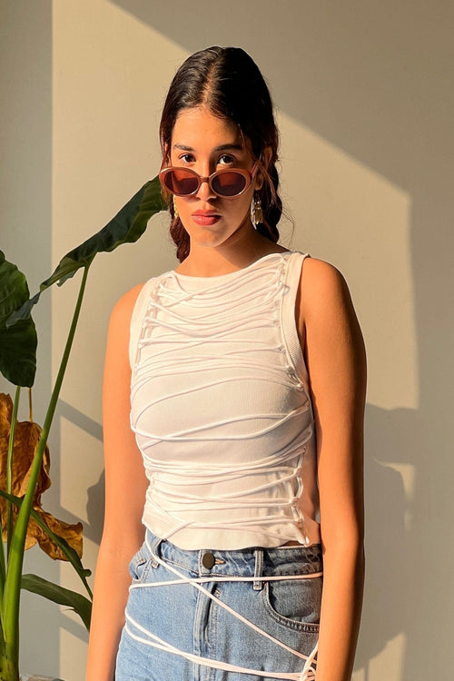 Osé Studios Clothing Heart strings top WHITE